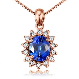 Breloque en fleur - Or rose 18 carats - Diamants et saphir