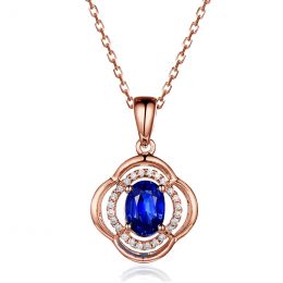 Pendentif saphir 1 carat. Breloque Or rose motif fleur