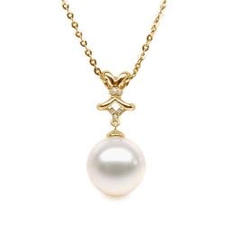 Pendentif ganse en or jaune et diamants - Perle de culture blanche