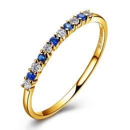 Anneau Diamants et Saphirs en alternance - Or jaune 18 carat