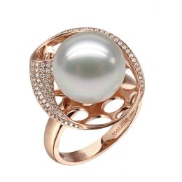 Bague corail starlette - Perle d'Australie, or rose et diama