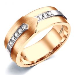 Bague Homme moderne. Or rose et blanc 18cts, 8 Diamants VS / G | Camillo