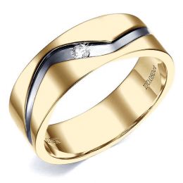 Bague anneau originale Homme en or jaune - Diamant demi-clos serti | Démétrius