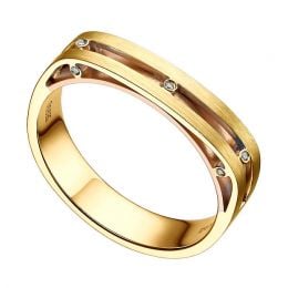 Bague contemporaine or jaune et rose 18cts - Diamant 0.02ct | Junon