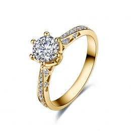 Bague de fiancailles - Diamant solitaire accompagné - Or jaune- Koh-I-Noor