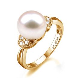 Bague perle Chine - Perle d'eau douce blanche - Diamants, or jaune