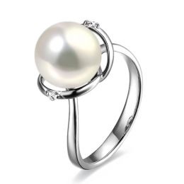 Bague or blanc style circulaire - Perle de culture - 2 diamants sertis