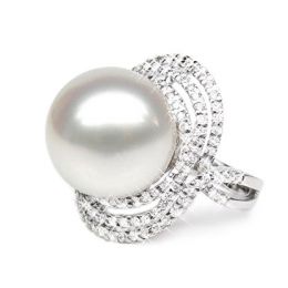 Bague perle d'Australie - Pavage diamants luminescents - Or blanc