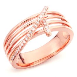 Bague 4 anneaux liés - Or rose - Diamants sertis grains