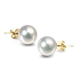 Boucles d'oreilles perles Akoya blanches. 8/8.5mm. GEMME. Or jaune