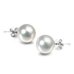 Boucles d'oreilles clous or blanc - Perles Akoya de mer Japon 8.5/9mm