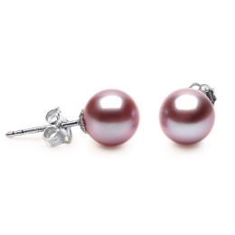 Boucles d'oreilles perles eau douce lavandes - 8/9mm - AAA - Or blanc