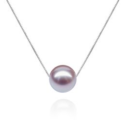 Collier pendentif perle lavande - Chaine or blanc