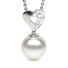 Pendentif coeur diamant - Perle d'Australie - Or blanc