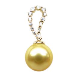 Pendentif goutte diamant - Perle d'Australie dorée - Or jaune