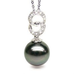 Pendentif élégance - anneaux 8 - Perle de Tahiti - Or blanc, diamants