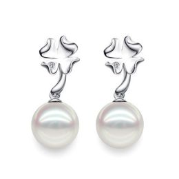 Boucles oreilles pendants - Perles Akoya - AAA - Or blanc et Diamants