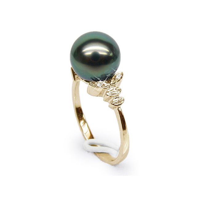 Bague En Or 18 Carats Avec Perle De Tahiti Noire - Taille 61, 9,29g, Occasion