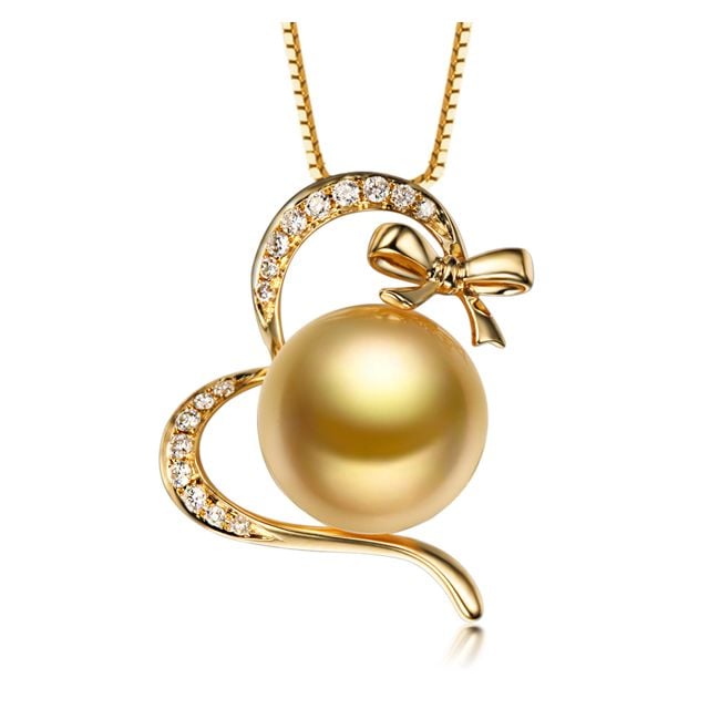 Pendentif Argent 925 Avec Perle Des Mers Du Sud Naturelle Dorée - Neuf Fait Main