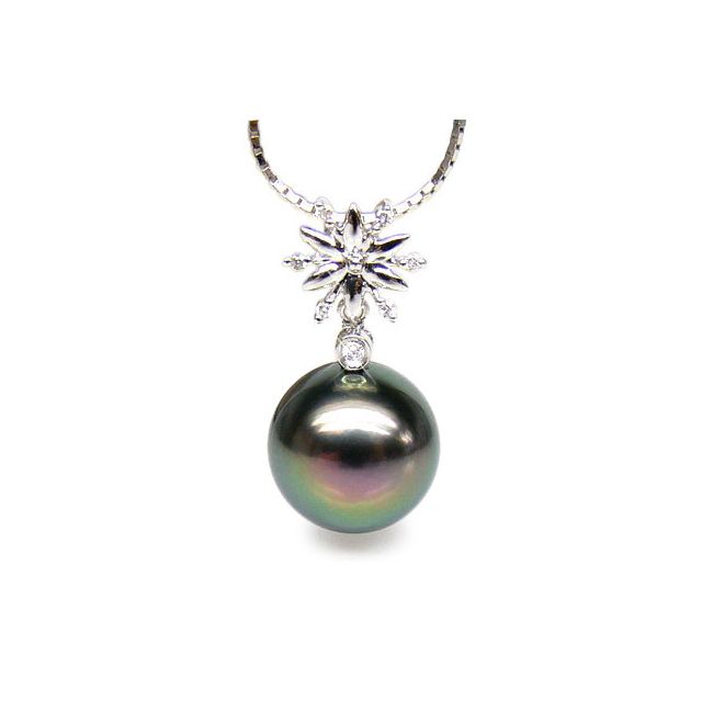 Pendentif Perle Noire De Tahiti Avec émeraude Et Calcédoine - Argent 925 - Neuf