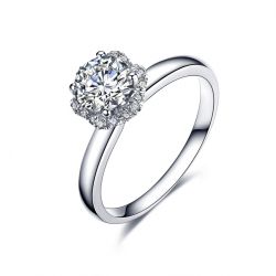 Solitaire Captivante Renoncule - Bague Diamanté & Or Blanc