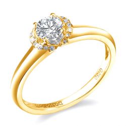 Solitaire bague en or jaune 18cts - 21 Diamants ronds 0.385ct