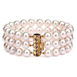 Bracelet 3 rangs perles de mer Akoya du Japon