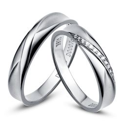 Duo d'alliances prestige - Design en diagonale - Or blanc, diamants