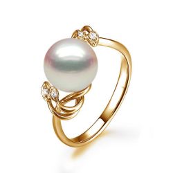 Bague or perle de culture avec diamants