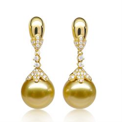 Boucle oreille perles des mers du sud dorées