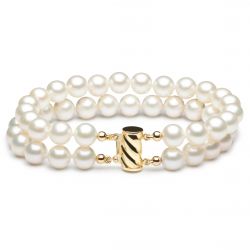 Bracelet double rang de perles de culture Chine. Perles blanches