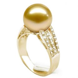 Bague or jaune et perle d'australie dorée