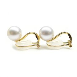 Boucles d'oreilles clip or jaune perles blanches chine