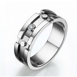 Bague chevalière homme or blanc diamant