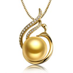 Pendentif Douce Végétale - Perle dorée mers du sud - Or jaune