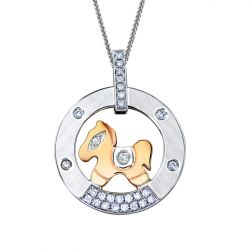 Pendentif cheval or blanc et rose. Diamants