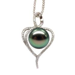 Pendentif diamant perle tahiti or blanc