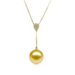 Pendentif perle Australie dorée, chaine or jaune