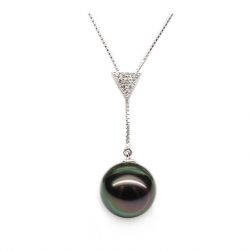 Pendentif perle Tahiti or blanc diamant