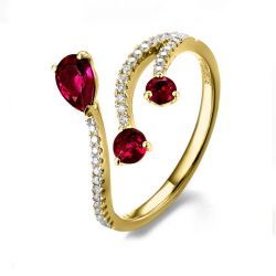 Bague larmes de rubis - Diamants, or jaune