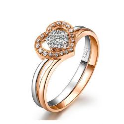 Bague 2 ors. Anneaux unis. Coeur diamant