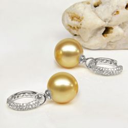 Dormeuses anneaux or blanc diamants pavés - Perles Australie