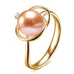 Bague perle d'eau douce rose - 9.5/10mm, AAA - Or jaune, diamant