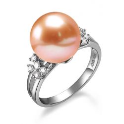 Bague double anneau lié or blanc - Perle de culture Chine - Diamants