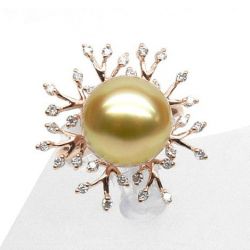 Bague luxe - Branche corail - Perle d'Australie, or rose, diamants