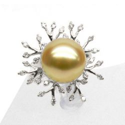 Bague luxe - Branche corail - Perle d'Australie, or blanc, diamants