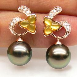 Boucles d'oreilles nacre doree - Perles de Tahiti - Or rose, diamant