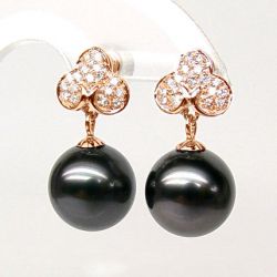 Boucles d'oreilles trèfles - Perles de Tahiti - Or rose, diamants
