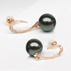 Boucles oreilles - Dormeuses contemporaines - Perles de Tahiti, Or rose
