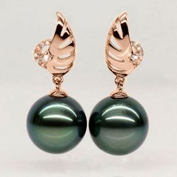 Boucles oreilles ailes - Symbole liberté - Perles de Tahiti or rose